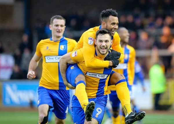 Mansfield Town's Pat Hoban celebrates a goal - Pic by Chris Holloway