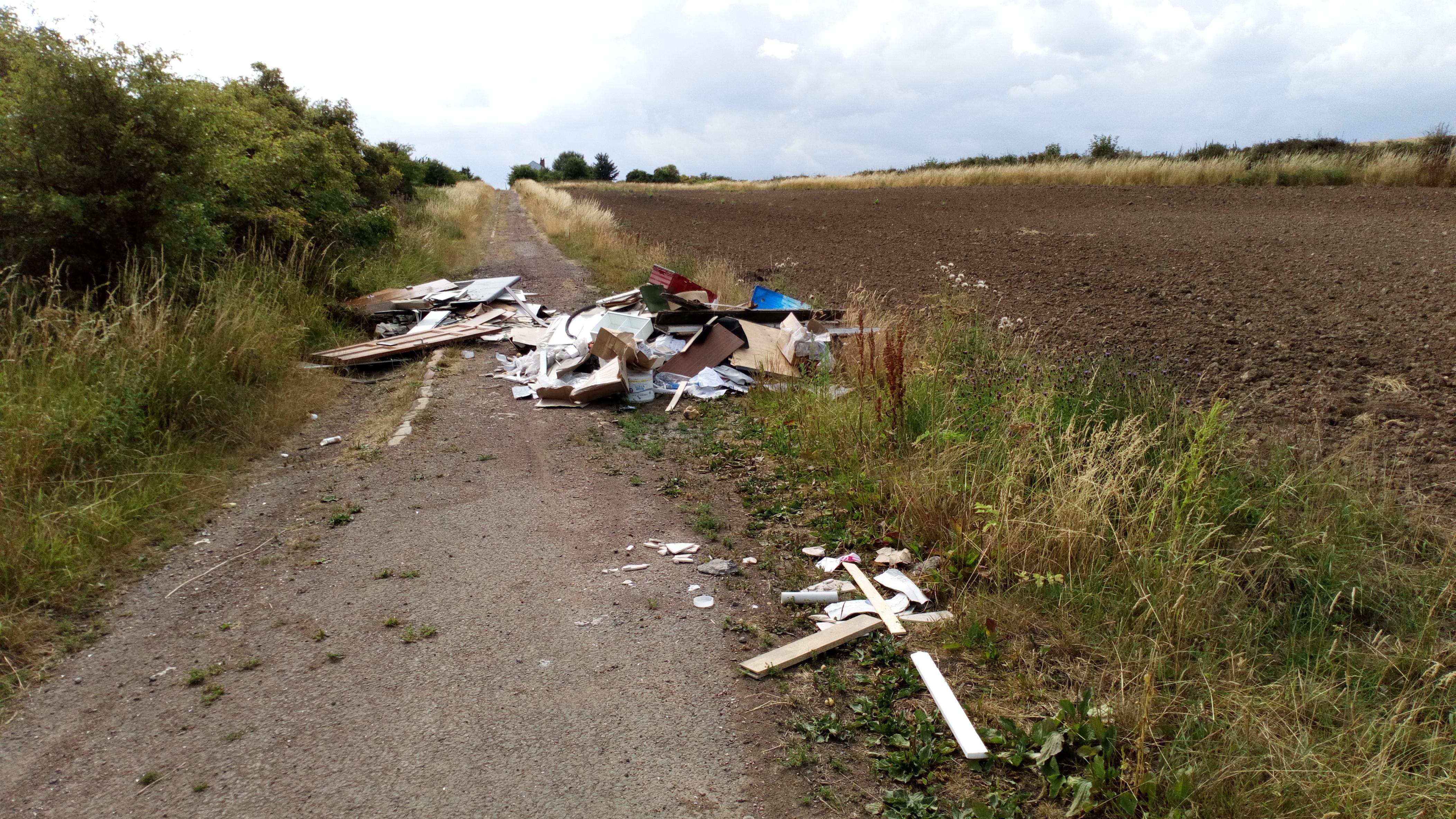 Rubbish dumped by Horace Piggott on Bentinck Road in Shuttlewood, Bolsover.