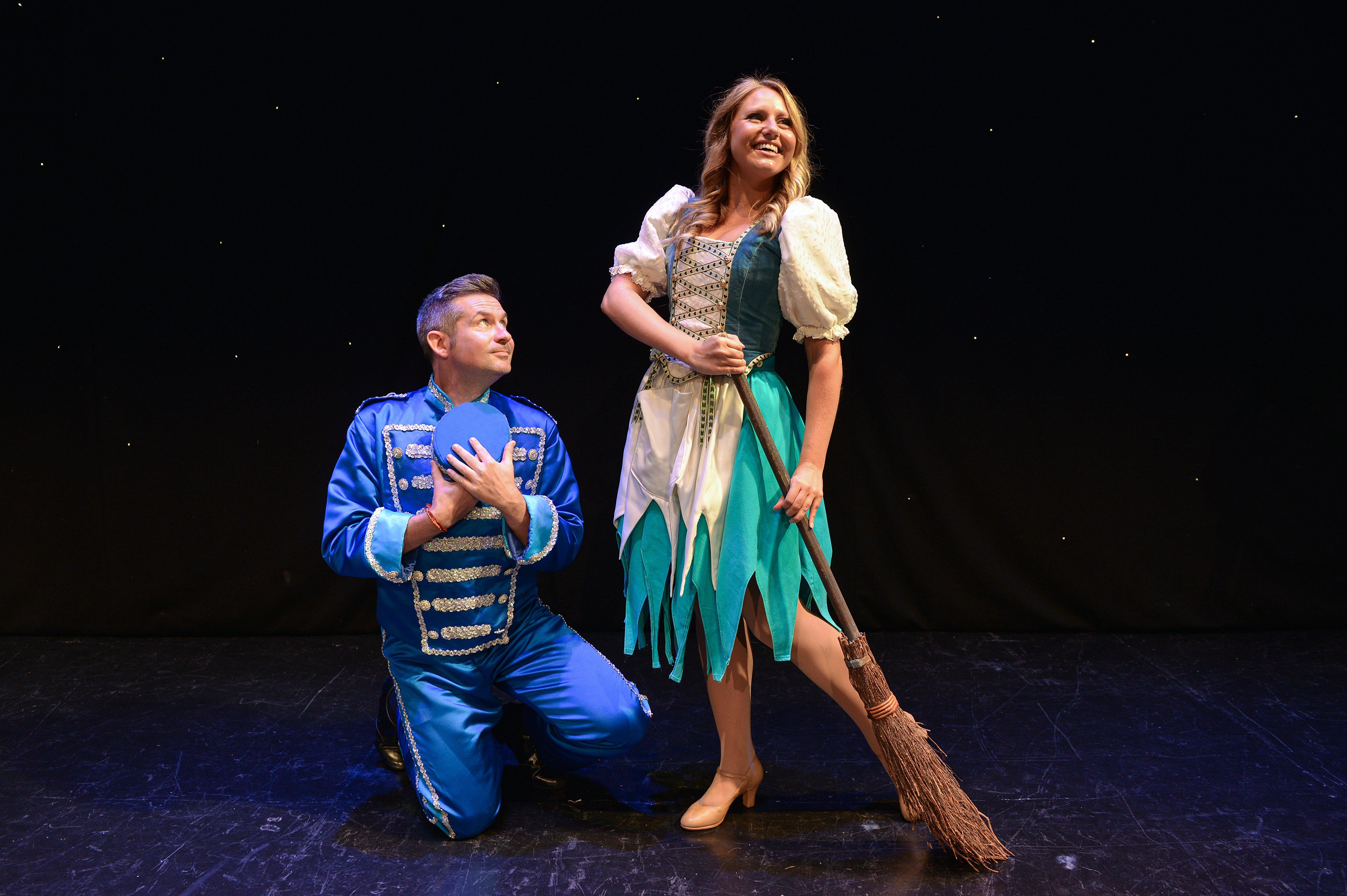 Mansfield Palace Theatre presents Cinderella, pictured are  Adam Moss as Buttons, and Olivia Birchenough as Cinderella 