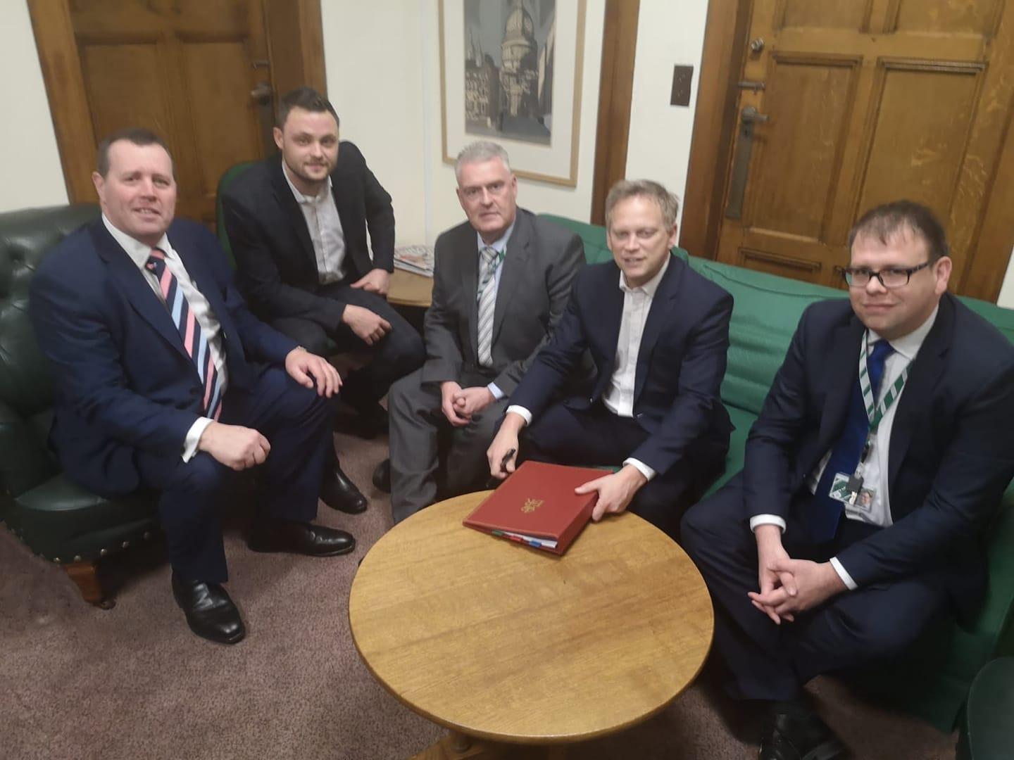From left, Sherwood MP Mark Spencer, Mansfield MP Ben Bradley and Ashfield MP Lee Anderson with Transport Secretary Grant Shapps,.