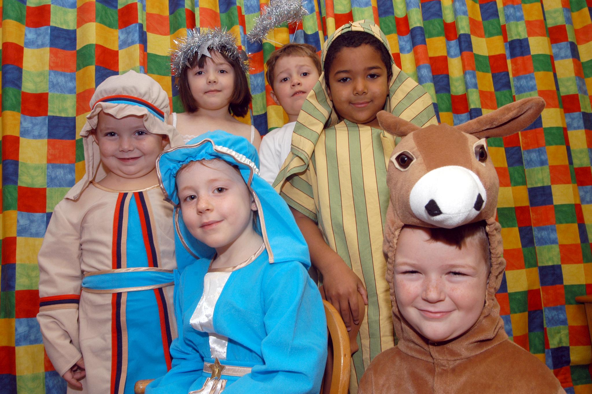 Some of the cast members of St Peters Church of England School's Nativity Play in 2006. Pictured from the left are; back row, Jospeh (Josh Turner), Star (Hannah Carr), Gabriel (Oliver Bloodworth) Shepherd (Jacob Asuman) Mary (Leah Adam) and Donkey (Troon Dennington)