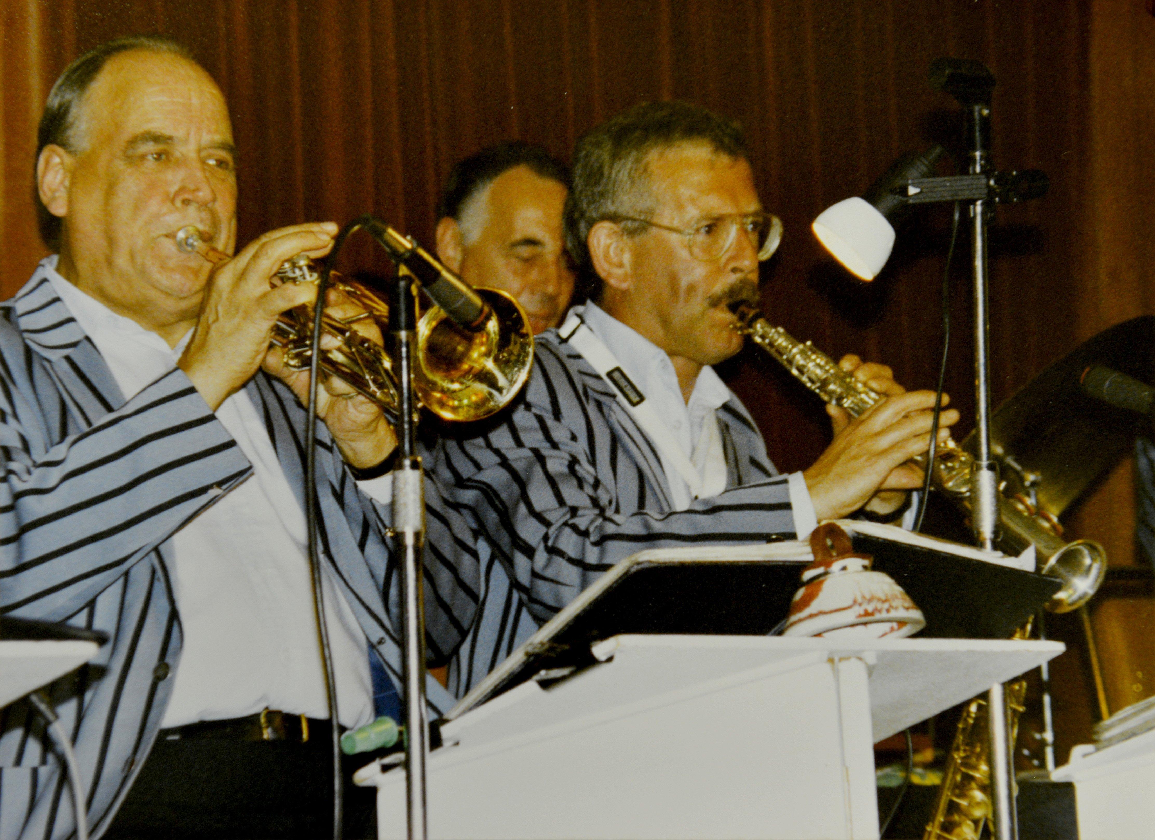 Bob Higham and Steve Davies, of NatWest Jazz Band, performing at the club in May 1990.