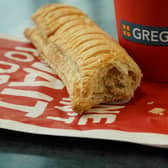 MANCHESTER, ENGLAND - JANUARY 06: In this photo illustration, a Greggs vegan sausage roll lays on a table on January 06, 2019 in Manchester, England. Greggs bakers recently launched the vegan sausage roll to compliment its popular meat sausage roll. The new vegan filling is made out of the company's own bespoke Quorn filling. (Photo Illustration by Christopher Furlong/Getty Images)