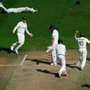 Neil Wagner of New Zealand celebrate the wicket of during day five of the Second Test Match between New Zealand and England at Basin Reserve on February 28, 2023 in Wellington, New Zealand. (Photo by Hagen Hopkins/Getty Images)