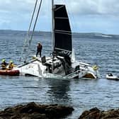 The aftermath of a sailing boat which crashed into rocks along the Cornish coast on May 5 2024. 