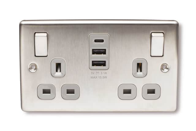 Three USB ports on this attractive wall socket