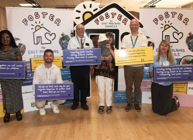 Pictured at the event are, from left: Lydia Bofah (Nottingham city foster carer), Coun Rory Green (Nottinghamshire Council), Coun Paul Hezelgrave (Derby City Council), Brenda Hall (foster carer for Derbyshire Council), Andy Smith (Derby City Council), Clare Robinson (recruitment officer Foster for East Midlands Councils).