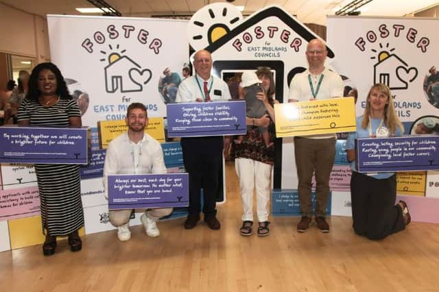 Pictured at the event are, from left: Lydia Bofah (Nottingham city foster carer), Coun Rory Green (Nottinghamshire Council), Coun Paul Hezelgrave (Derby City Council), Brenda Hall (foster carer for Derbyshire Council), Andy Smith (Derby City Council), Clare Robinson (recruitment officer Foster for East Midlands Councils).