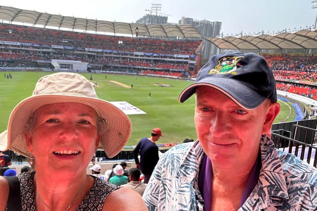 Hayley and Anthony at the cricket in India in 2024
