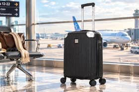 The ATX Luggage 21-inch hard-shell cabin suitcase has a 33-litre capacity, four dual spinner wheels and a built-in three-digit lock.