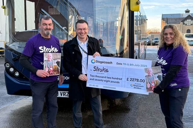 Dave McMullan and Kim Whitehead with Stagecoach East Midlands Managing Director Matt Cranwell