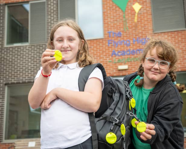 Pupils at The Flying High Academy Ladybrook with the donated bag tags