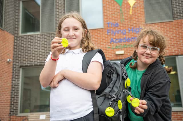 Pupils at The Flying High Academy Ladybrook with the donated bag tags