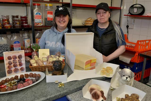 Catherine Morris of Free Spirit Chocolates with her selection of bespoke truffles and diabetic chocolate (Left) and Michelle Reed of The Muffin Top Baking Company with her unique shaped cakes