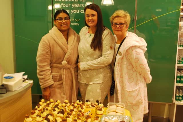 Staff at Specsavers, West Gate, wore their pyjames to work and sold cakes to customers. Pictured, from left, are dispensing assistant Amber Peroti, PR and marketing co-ordinator Amber Jones and dispensing assistant Faye Ramsbotham.
