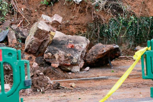 The rubble that nearly hit Lisa Riley. Image: SWNS.
