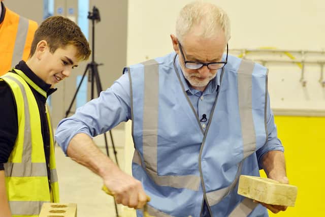 Jeremy Corbyn visits Vision West Nottinghamshire College's construction centre in Kirkby.