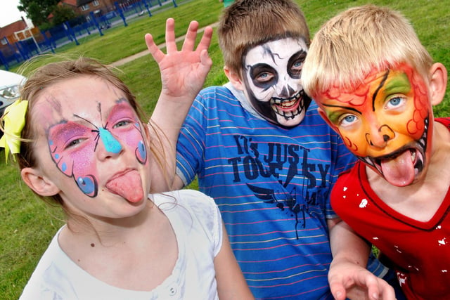 Pulling painted faces are, from left, Ceyda Ozsarac, Ryan Quinn and Matthew Steele at the Greater Manchester Police fun day at Kipling Park, Worsley Mesnes, in 2009.