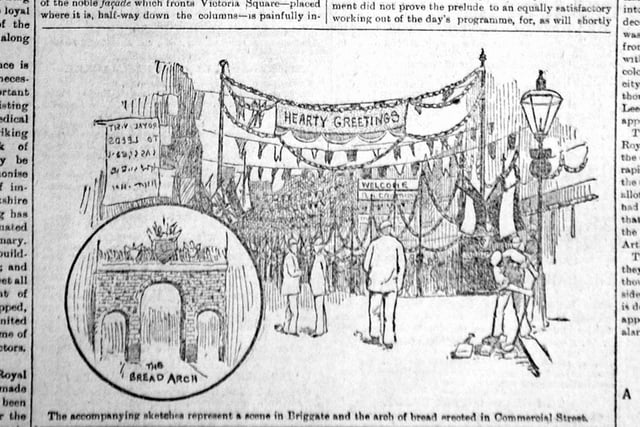 It sounds almost too silly to be true but in October 1894 the citizens of Leeds decided to build an archway made of bread to mark a royal visit.  It spanned the width of Commercial Street near its junction with Briggate.