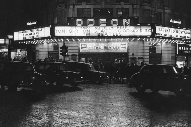 The Odeon Cinema at the junction of New Briggate and The Headrow on the night of a performance by The Beatles.