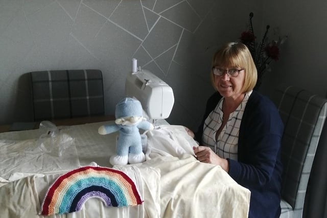Wakefield College's cleaning supervisor Judy Holdsworth has made more than 50 uniform bags for NHS staff, as well as knitting rainbows and medical bears for her grandson.