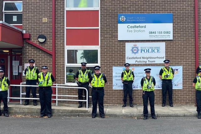 Members of Castleford's Neighbourhood Policing Team in a socially-distanced photo.