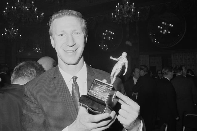 Jack Charlton holds his Footballer of the Year award in May 1967