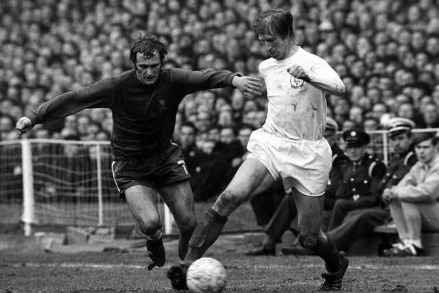 Jack Charlton in action against Chelsea at Wembley in the 1970 FA Cup final.
