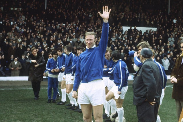 Jack Charlton waves to the Elland Road crowd as he made his 600th appearance for Leeds United against Coventry City in March 1972.