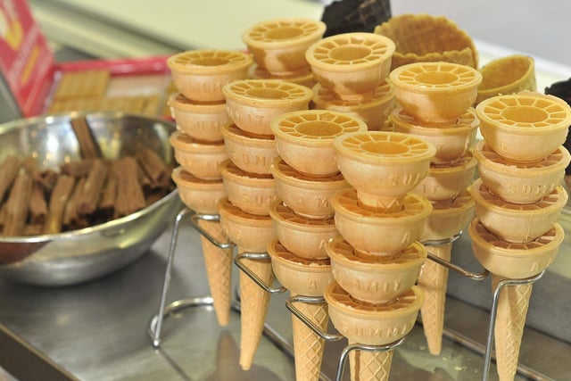 The cafe sells scores of different flavoured ice cream in cones - add a Flake to make it a 99
