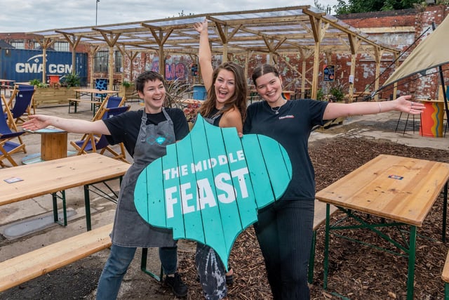 Pictured (left to right) Lucy Rhodes, Ellie McDonnell, and Eleanor Jarvis, of The Middle Feast, one of the many food stall holders at the event