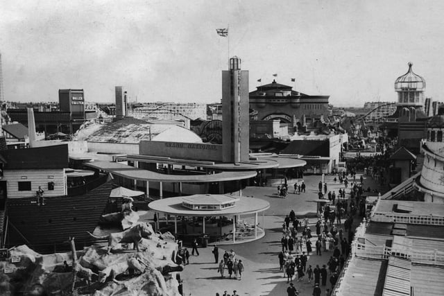 Blackpool Pleasure Beach in 1935 was as popular as it is today, some of the rides in this photograph remain today, but the view has altered considerably with the introduction of many modern rides including the Big One