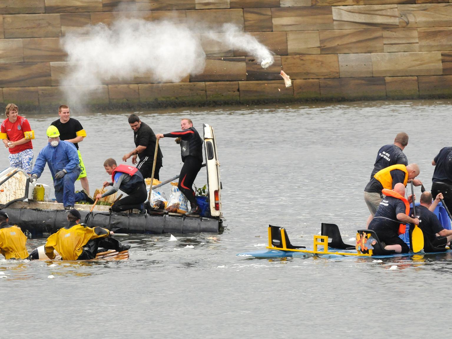 Fun and antics in the raft race.