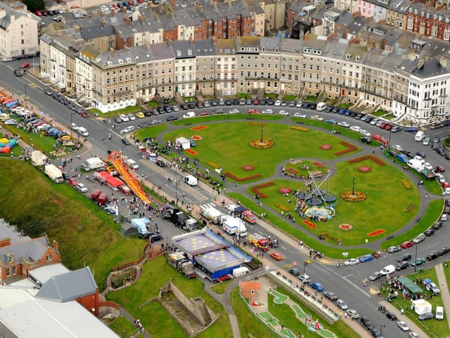 Picture from the air of the West Cliff attractions.