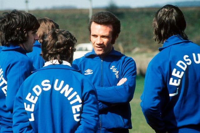Paul Reaney pictured ahead of Leeds United training talking to his team-mates in 1973. (Varley Picture Agency)
