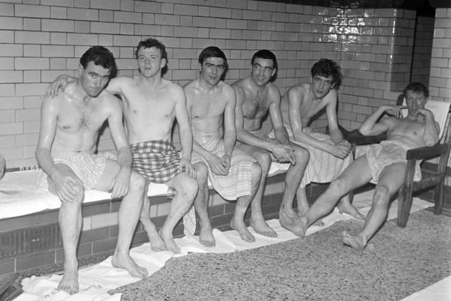 Leeds United's players at the Harrogate Turkish baths. (Varley Picture Agency)