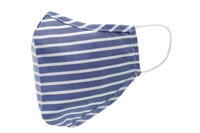 Navy striped cotton face mask, 9 each or 15 for two at SavileRowCo.com.