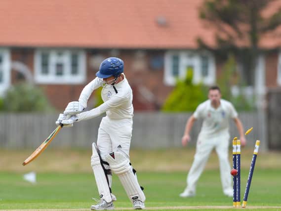 A Bridlington 2nds batsman is clean-bowled at Filey.

PICTURES BY WILL PALMER / MORE VIA WWW.WILL-PALMER.CO.UK