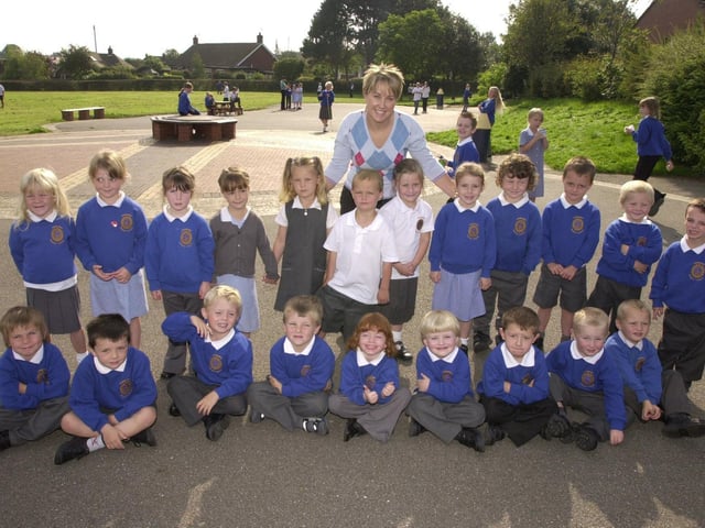 The children of reception class at Hunmanby School with their teacher Claire Addyman