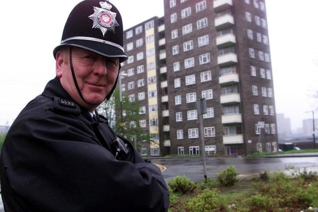 Bobby on the beat PC Tony Sweeney pictured at Cromwell Towers in Leeds in April 1999.