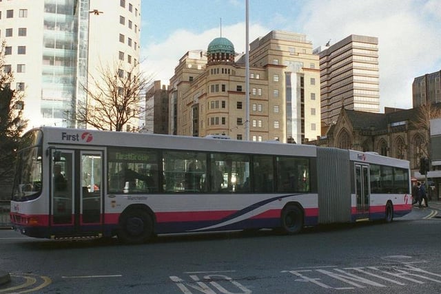 This new-style articulated 'bendy' bus arrived onto the streets of Leeds.