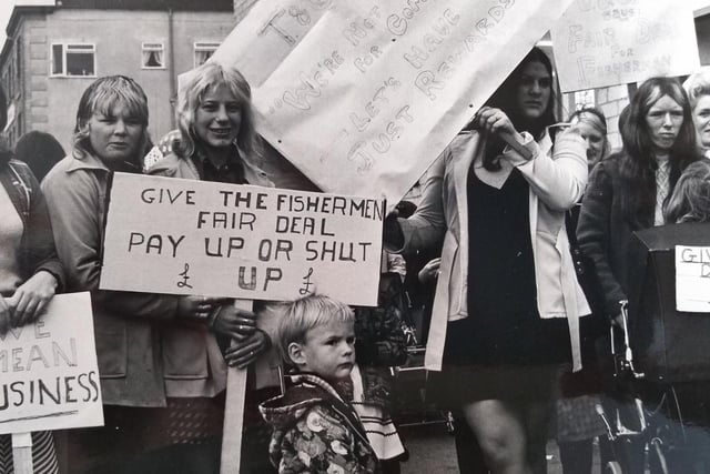 Wives of trawlermen protesting for a fair pay deal for fishermen in June 1974