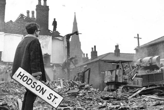 Geoffrey looks on as Hodson Street, Wigan, is demolished.