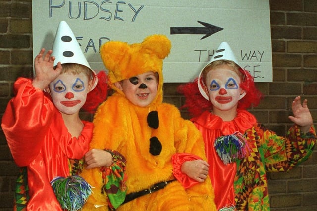 Pupils dressd up as Pudsey Bear and clowns at St. Williams R.C. Primary school, Ince, in 1996.