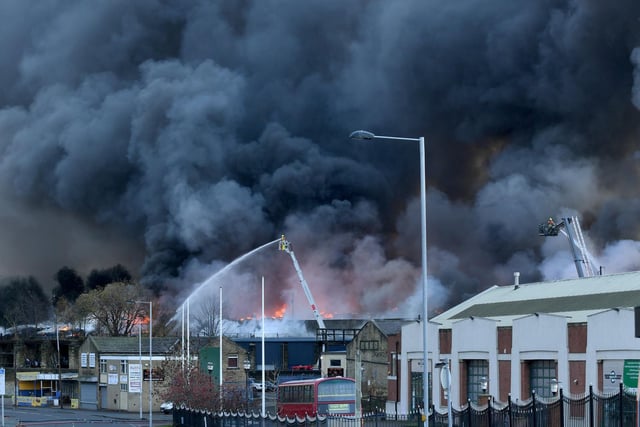 People began to report seeing smoke from as far as Leeds and residents in the East Bierley, Westgate Hill and Tong areas of Bradford were asked to close their windows by Bradford Council.