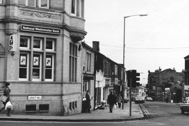 Lidget Hill in Febraury 1987. The NatWest was the scene of an armed raid at the time.