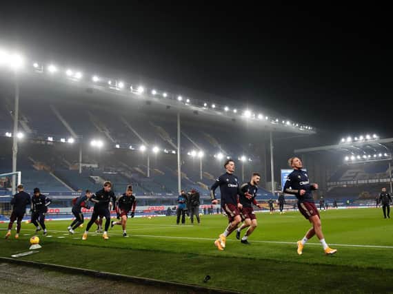 Leeds United warm-up ahead of last weekend's clash with Everton at Goodison Park.