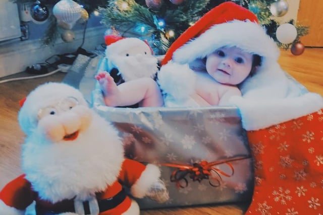 Cheryl Dobson shared her photo of Addyson, who is nearly 4 months. "She is excited for her first Christmas"