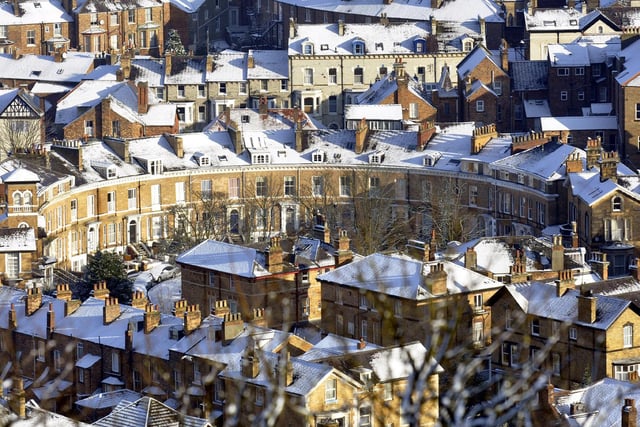 Snowy rooftops in Royal Crescent as seen from Oliver's Mount in 2010.