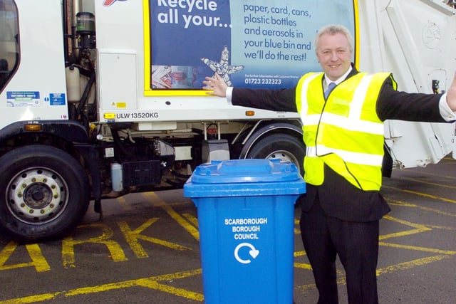 Councillor Andrew Backhouse celebrates Scarboroughs success in its recycling scheme.